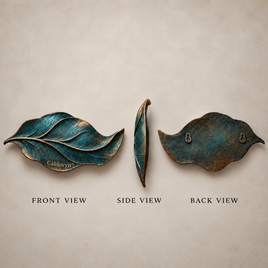 Caldovyn™ Tidal Leaf – Sculptural Teal Leaf Wall Art