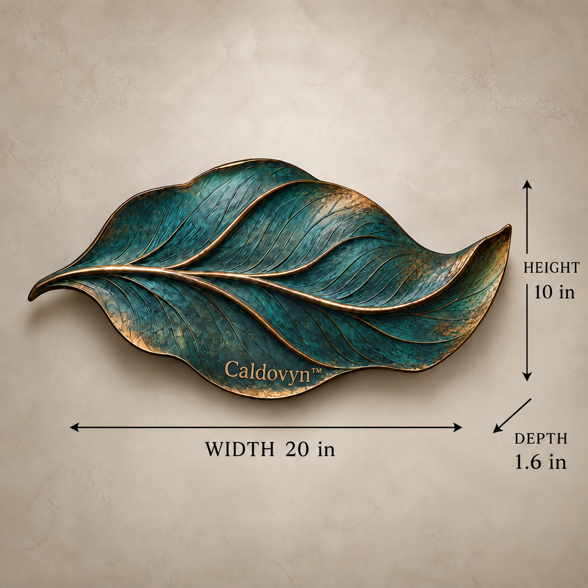 Caldovyn™ Tidal Leaf – Sculptural Teal Leaf Wall Art