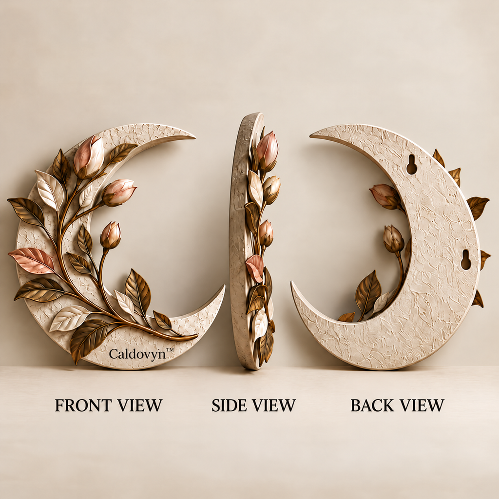 Caldovyn™ Crescent Garden – Botanical Crescent Moon Wall Sculpture